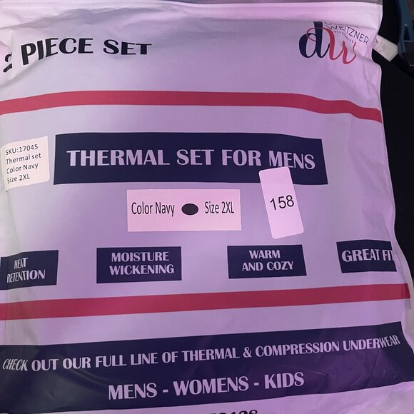 Mens Thermal Underwear 2pc Set Anti-Odor Navy Top & Pants Size XXL Winter Essent - Picture 2 of 3